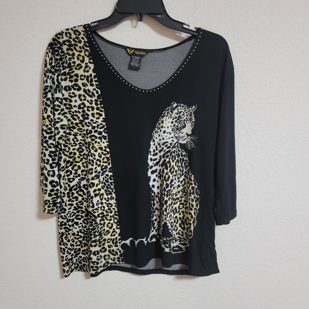 Valentina Black Leopard Print Embellished Leopard Top